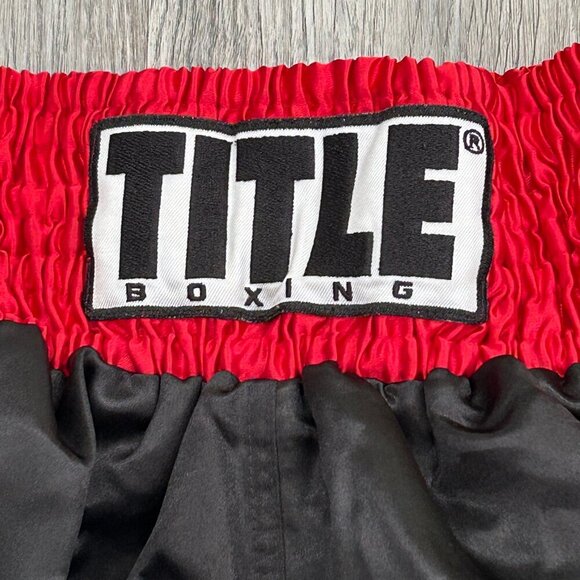 Title Boxing Youth Muay Thai Shorts Red Black Satin Kickboxing Trunks Size YM - Picture 3 of 6